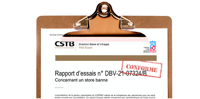 CSTB résistance au vent store Altea motorisé 4x3 Rapport CSTB résistance au vent store banne motorisé