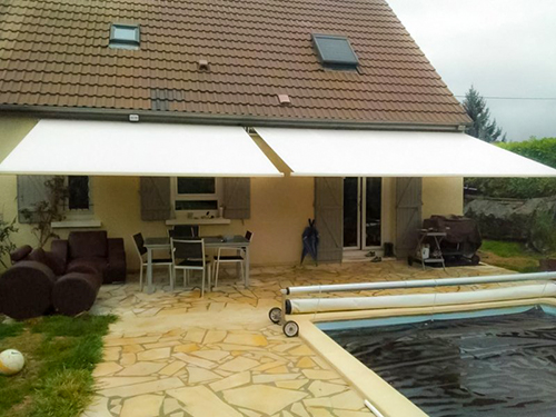 2 stores bannes synchronisés Stores banne 7 mètres de couverture