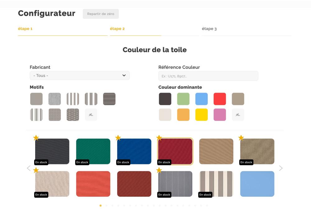 rentoilage double pente, reentoilage double pente, changer sa toile de store, toile de store deux pans Configurateur coloris ici-store.com