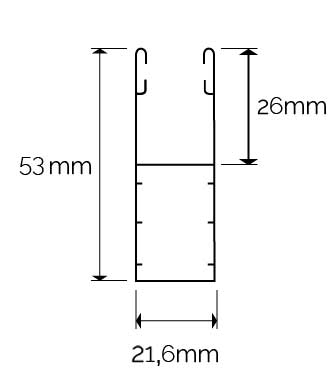 Coupe, dimensions de coulisses Diagramme de coupe, dimensions de coulisses 530 mm x 216 mm