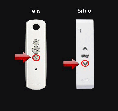 fin de course somfy, reglage des fins de course somfy, paramétrer les fins de courses d'un moteur somfy Touche descente