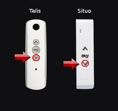 fin de course somfy, reglage des fins de course somfy, paramétrer les fins de courses d'un moteur somfy, Touche Descente